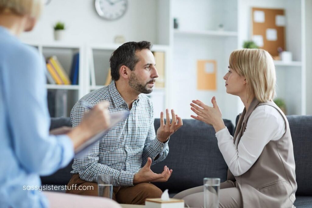 adult son and daughter argue about caregiving solutions for their mother.