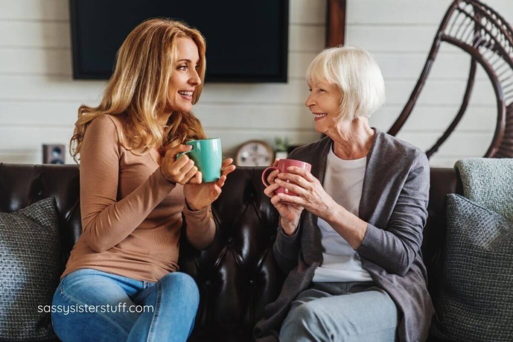 adult daughter discusses aging in place with her mother.