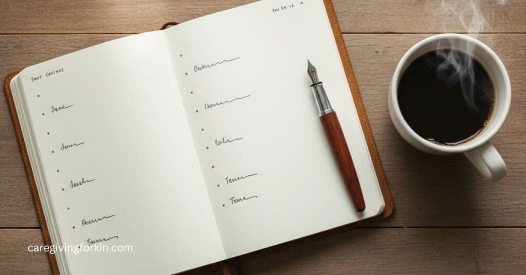 top view of a notebook with a schedule and a cup of coffee.