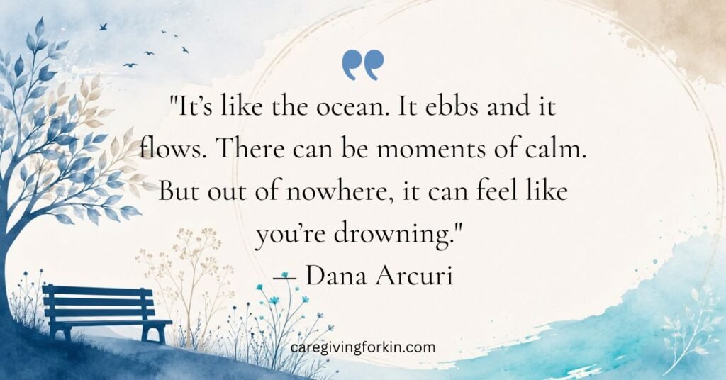 anticipatory grief quote on calming tan and blue background.