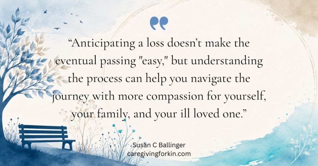 anticipatory grief quote on calming tan and blue background.