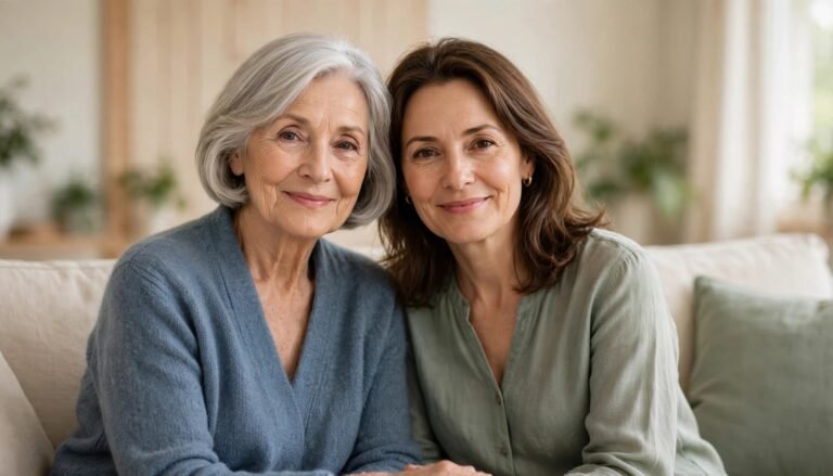 a daughter, who has researched urinary tract infections in older women, sits with her mom to gently share the information.